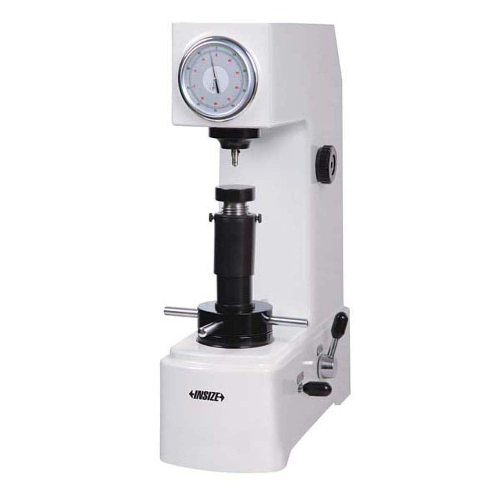 Insize USA LLC - Bench Top Hardness Testers; Scale Type: Rockwell ; Display Type: Analog ; Overall Height (Decimal Inch): 24.8000 ; Overall Height (Inch): 24.8000 ; Overall Width (Decimal Inch): 9.3700 ; Includes: Main Unit, 2.28" DIA Flat Anvil, 5.91" D - Exact Tooling