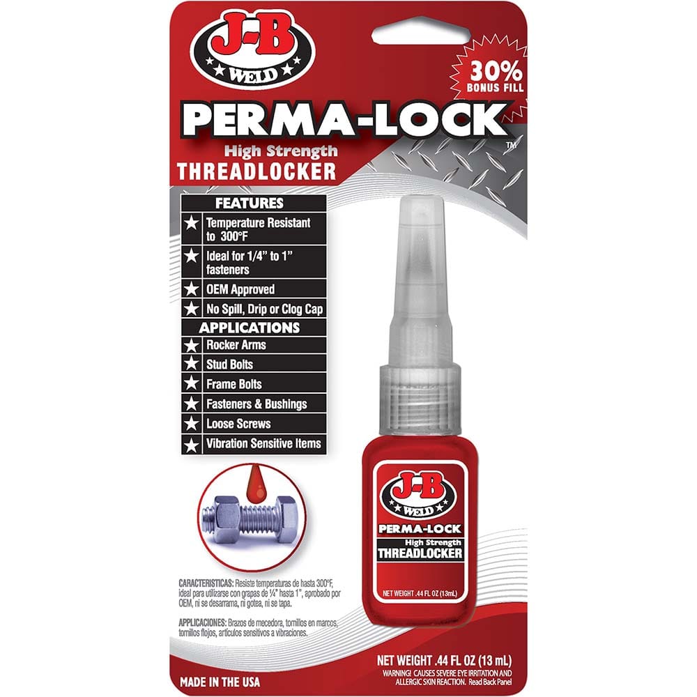 J-B Weld - Threadlockers & Retaining Compounds; Type: High Strength ; Series: Perma-Lock ; Container Size Range: Smaller than 1 oz. ; Container Type: Bottle ; Color: Red ; Strength: High - Exact Tooling