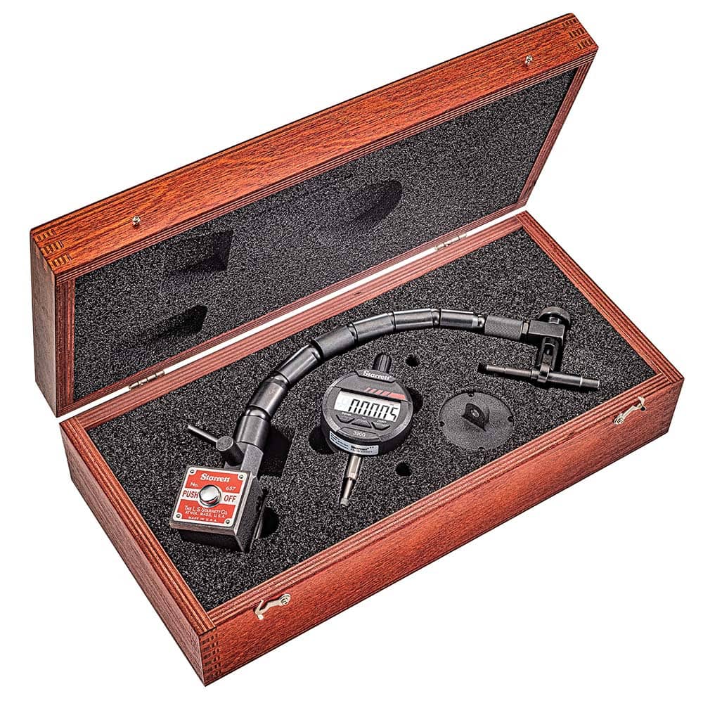 Starrett - Indicator & Base Kits; Indicator Type: Electronic ; Dial Graduation (Decimal Inch): 0.000500 ; Dial Graduation (mm): 0.0100 ; Minimum Measurement (Decimal Inch): 0.00 ; Maximum Measurement (Inch): 0.5 ; Maximum Measurement (Decimal Inch): 0.5 - Exact Tooling