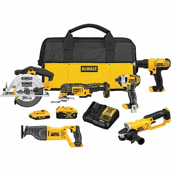 DeWALT - Cordless Tool Combination Kits Voltage: 20 Tools: 1/2" Drill/Driver; Reciprocating Saw; 6-1/2" Circular Saw; Oscillating Multi-Tool - Exact Tooling