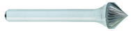 SK-6 -- 5/8 x LOC x 1/4 Shank x 2 OAL 90 Degree Cone Carbide Medium Right Hand Spiral Burr - Exact Tooling