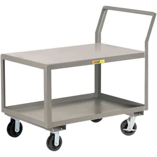 Little Giant - 3,600 Lb Capacity, 30" Wide x 48" Long x 42" High Utility Cart - 2 Shelf, Steel, 2 Rigid/2 Swivel Casters - Exact Tooling