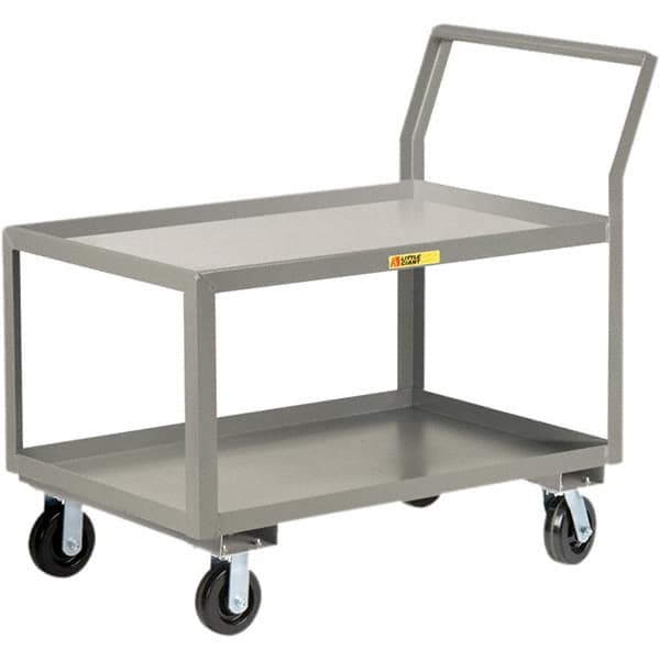 Little Giant - 3,600 Lb Capacity, 30" Wide x 48" Long x 42" High Utility Cart - 2 Shelf, Steel, 2 Rigid/2 Swivel Casters - Exact Tooling