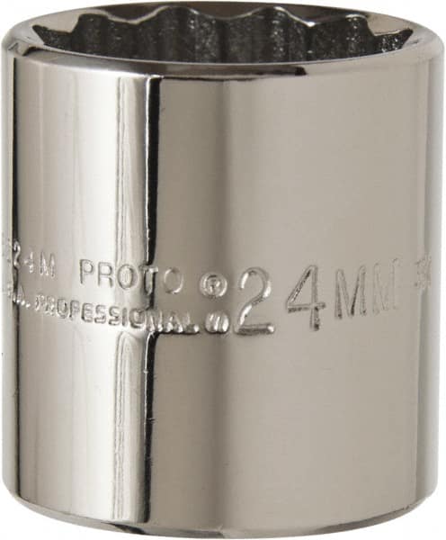 Proto - 3/8" Drive, Standard Hand Socket - 12 Points, 2-3/4" OAL, Chrome Finish - Exact Tooling