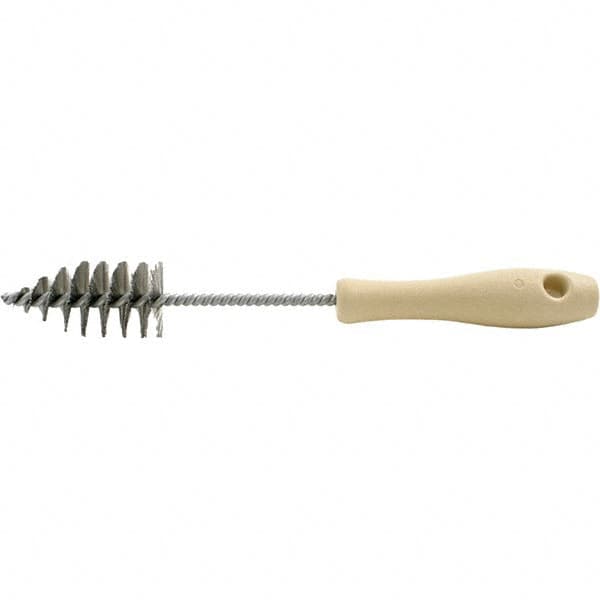 Brush Research Mfg. - 1.4" Diam Helical Stainless Steel Tube Brush - Single Spiral, 0.006" Filament Diam, 2-3/4" Brush Length, 10-1/2" OAL, 0.245" Diam Galvanized Steel Shank - Exact Tooling
