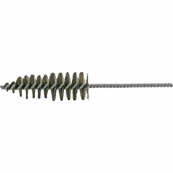 Brush Research Mfg. - 1-11/16" Diam Helical Steel Tube Brush - Single Spiral, 0.012" Filament Diam, 5" Brush Length, 10-1/2" OAL, 0.292" Diam Galvanized Steel Shank - Exact Tooling