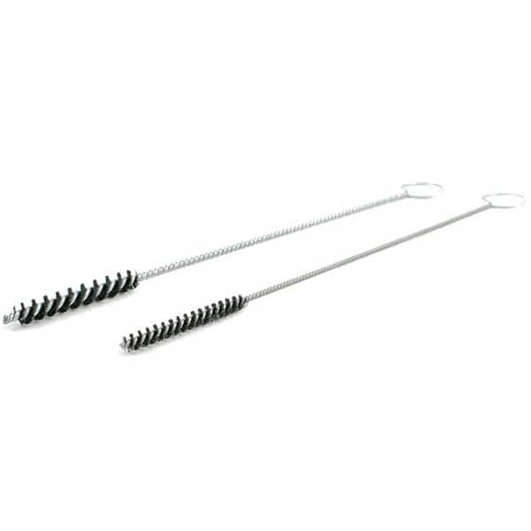 Brush Research Mfg. - 5/16" Diam Helical Nylon Tube Brush - Single Spiral, 0.008" Filament Diam, 2" Brush Length, 10" OAL, Galvanized Steel Shank - Exact Tooling