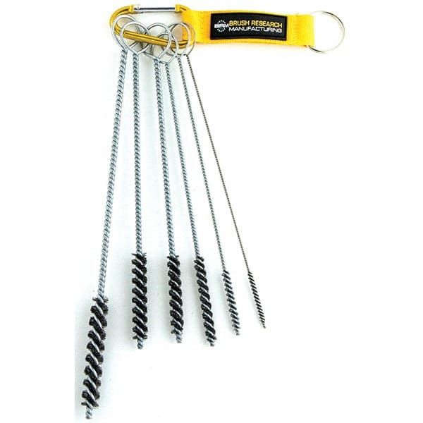 Brush Research Mfg. - 7/16" Diam Helical Stainless Steel Tube Brush - Single Spiral, 0.004" Filament Diam, 3" Brush Length, 10" OAL, 0.168" Diam Galvanized Steel Shank - Exact Tooling