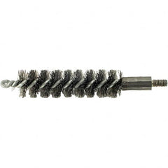 Brush Research Mfg. - 1/2" Diam Helical Steel Tube Brush - Single Spiral, 0.006" Filament Diam, 2" Brush Length, 2-9/16" OAL, 0.14" Diam Galvanized Steel Shank - Exact Tooling