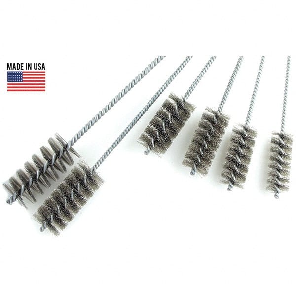 Brush Research Mfg. - 3" Diam Helical Stainless Steel Tube Brush - Single Spiral, 0.012" Filament Diam, 0.012" Brush Length, 18" OAL, 0.292" Diam Galvanized Steel Shank - Exact Tooling