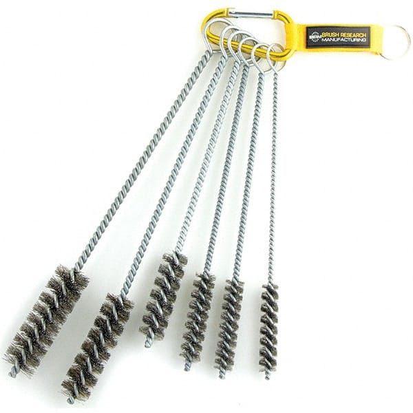 Brush Research Mfg. - 1" Diam Helical Stainless Steel Tube Brush - Single Spiral, 0.01" Filament Diam, 0.01" Brush Length, 12" OAL, 0.245" Diam Galvanized Steel Shank - Exact Tooling