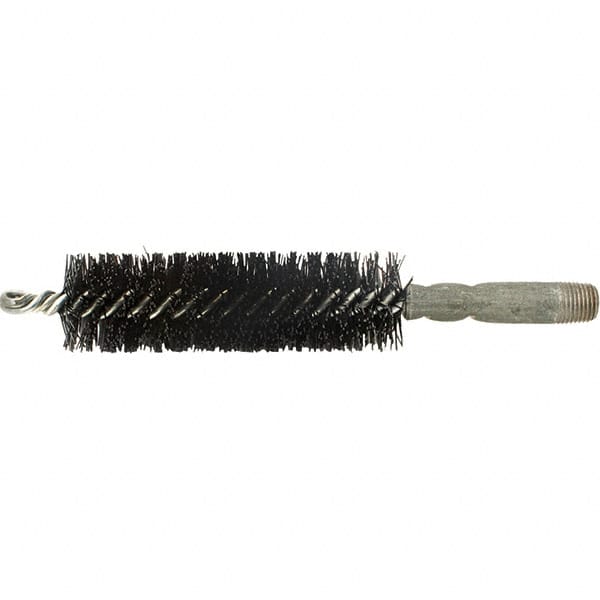 Brush Research Mfg. - 19/32" Diam Helical Nylon Tube Brush - Single Spiral, 0.01" Filament Diam, 2" Brush Length, 2-9/16" OAL, 0.14" Diam Galvanized Steel Shank - Exact Tooling