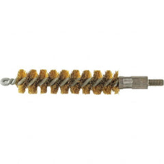 Brush Research Mfg. - 11/32" Diam Helical Brass Tube Brush - Single Spiral, 0.005" Filament Diam, 2" Brush Length, 2-9/16" OAL, 0.14" Diam Galvanized Steel Shank - Exact Tooling