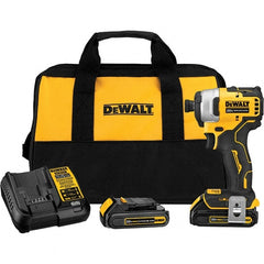 DeWALT - 20 Volt, 1/4" Drive, 116 Ft/Lb Torque, Cordless Impact Driver - Mid-Handle, 3000 RPM, 2 Lithium-Ion Batteries Included - Exact Tooling