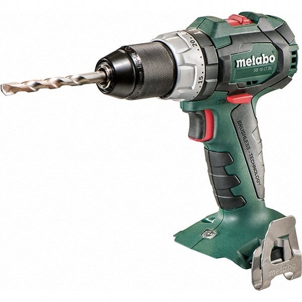 Metabo - 18 Volt 1/16 to 1/2" Keyless Chuck Cordless Hammer Drill - 31950 BPM, 600 to 2,100 RPM, Reversible, Pistol Grip Handle - Exact Tooling