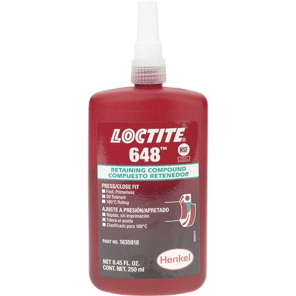 Loctite - 250 mL, Red, High Strength Retaining Compound - Series 648 - Exact Tooling