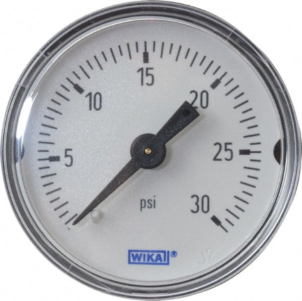 Wika - 1-1/2" Dial, 1/8 Thread, 0-30 Scale Range, Pressure Gauge - Center Back Connection Mount, Accurate to 3-2-3% of Scale - Exact Tooling