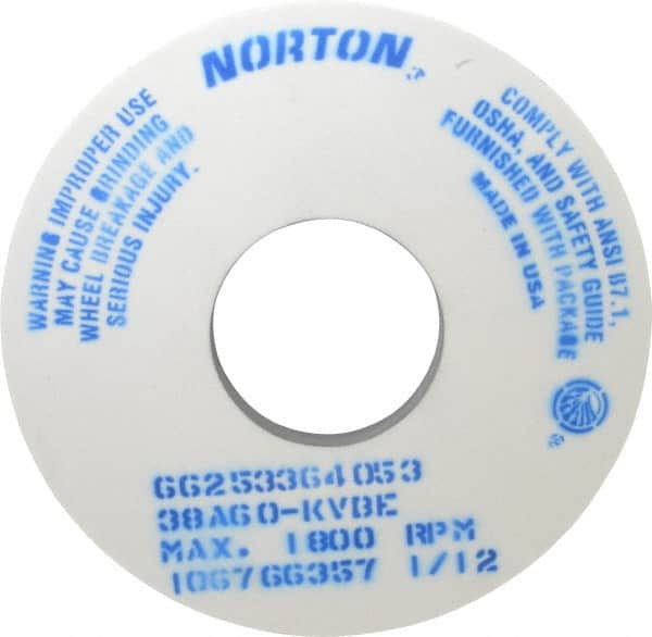 Norton - 14" Diam x 5" Hole x 1" Thick, K Hardness, 60 Grit Surface Grinding Wheel - Aluminum Oxide, Type 1, Medium Grade, 1,800 Max RPM, Vitrified Bond, No Recess - Exact Tooling