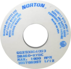 Norton - 14" Diam x 5" Hole x 1" Thick, K Hardness, 60 Grit Surface Grinding Wheel - Aluminum Oxide, Type 1, Medium Grade, 1,800 Max RPM, Vitrified Bond, No Recess - Exact Tooling
