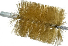 Schaefer Brush - 4-1/2" Brush Length, 3-1/2" Diam, Double Stem, Single Spiral Tube Brush - 8" Long, Brass, 1/4" NPSM Male Connection - Exact Tooling