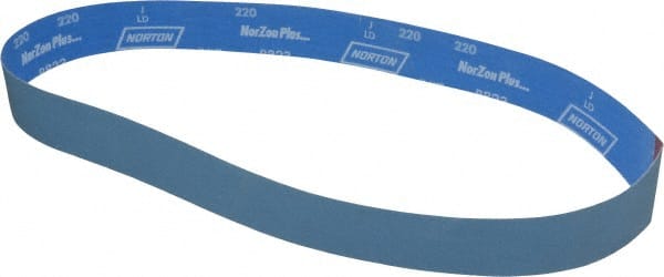 Norton - 2" Wide x 48" OAL, 220 Grit, Zirconia Alumina Abrasive Belt - Zirconia Alumina, Very Fine, Coated, X Weighted Cloth Backing, Series R823 - Exact Tooling