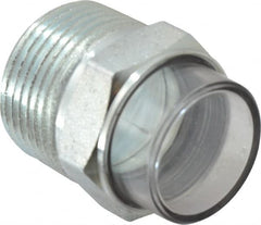 Trico - 2" Sight Diam, 1" Thread, 1-11/16" OAL, Viewport Sight Glass & Flow Sight - 1-5/16" Hex Head, With 3-D Lens - Exact Tooling