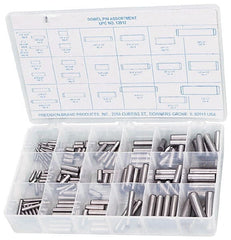 Precision Brand - 176 Piece, 1/16 to 1/2" Pin Diam, Dowel Pin Assortment - 1/2 to 2" Long, Steel, Uncoated - Exact Tooling