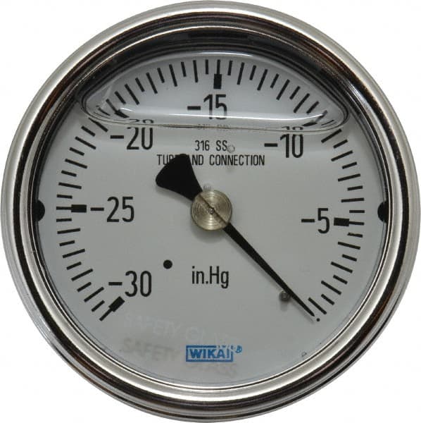 Wika - 2-1/2" Dial, 1/4 Thread, 30-0 Scale Range, Pressure Gauge - Center Back Connection Mount, Accurate to 2-1-2% of Scale - Exact Tooling