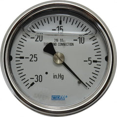 Wika - 2-1/2" Dial, 1/4 Thread, 30-0 Scale Range, Pressure Gauge - Center Back Connection Mount, Accurate to 2-1-2% of Scale - Exact Tooling