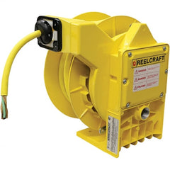 Reelcraft - 12 AWG, 40' Cable Length, Cord & Cable Reel with Flying Lead End - 0 Outlets, NEMA 4, 14 Amps, 600 Volts, SOW Cable, Yellow Reel - Exact Tooling