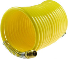 Coilhose Pneumatics - 1/4" ID, 1/4 Thread, 12' Long, Yellow Nylon Coiled & Self Storing Hose - 185 Max psi, Male Rigid x Male Swivel - Exact Tooling