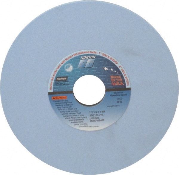 Norton - 7" Diam x 1-1/4" Hole x 1/4" Thick, J Hardness, 100 Grit Surface Grinding Wheel - Ceramic, Type 1, Fine Grade, 3,600 Max RPM, Vitrified Bond, No Recess - Exact Tooling