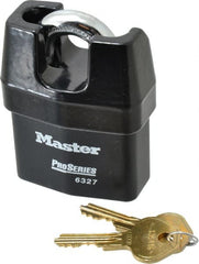 Master Lock - 3/4" Shackle Clearance, Keyed Different Padlock - 7/8" Shackle Width, 7/16" Shackle Diam, Laminated Steel - Exact Tooling