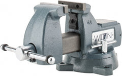 Wilton - 4" Jaw Width x 4-1/2" Jaw Opening Capacity, 3-7/16" Throat Depth, Bench & Pipe Combination Vise - 1/4 to 2" Pipe Capacity, Swivel Base, Bolt Down Attachment, Ductile Iron - Exact Tooling