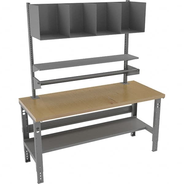 Tennsco - 72 Wide x 36" Deep x 83-7/16" High, Wood Workbench with Lower Shelf - Adjustable Legs, Medium Gray - Exact Tooling
