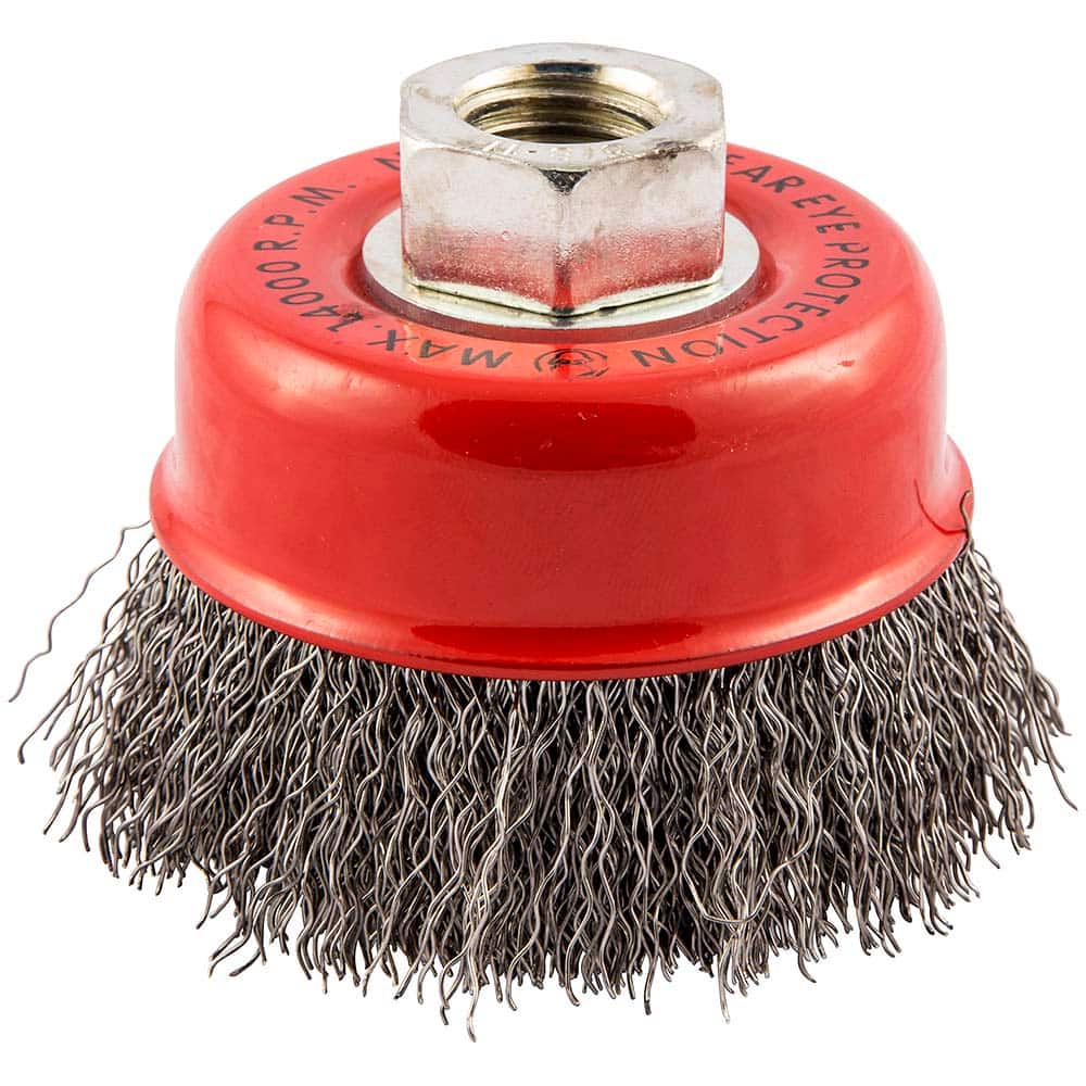 Norton - 3" Diam 5/8-11 Threaded Arbor Carbon Steel Fill Cup Brush - Exact Tooling