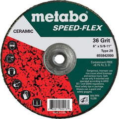 Metabo - 6" Diam, 5/8-11 Hole, 36 Grit Ceramic Alumina Fiber Disc - Exact Tooling