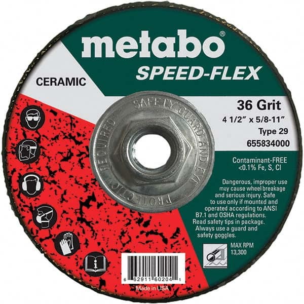 Metabo - 4-1/2" Diam, 5/8-11 Hole, 36 Grit Ceramic Alumina Fiber Disc - Exact Tooling