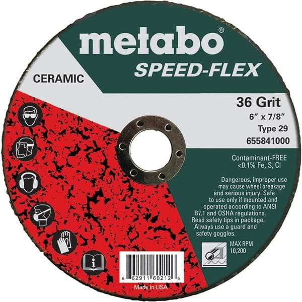 Metabo - 6" Diam, 7/8" Hole, 36 Grit Ceramic Alumina Fiber Disc - Exact Tooling