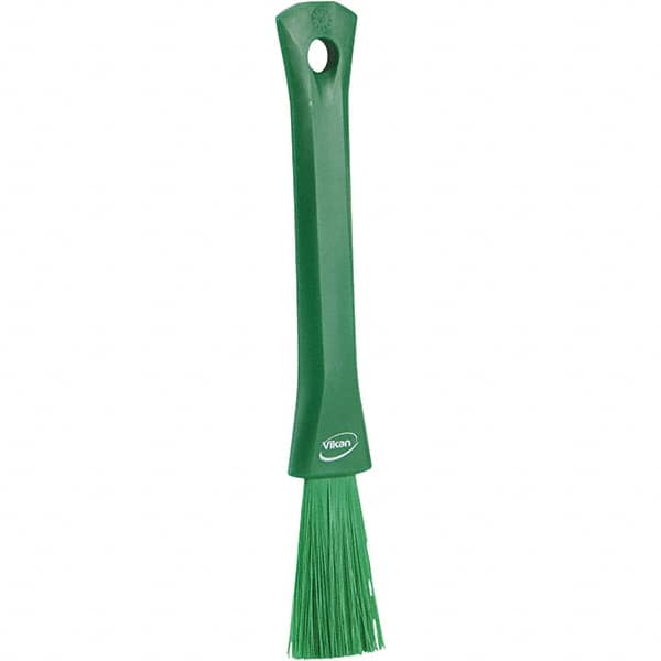 Vikan - 2-1/4" Bristle Length, Polyester Detail Brush - 1-1/4" Long x 0.4" Wide Head, 8.07" OAL, Ergonomic Handle, Green, Polypropylene Block - Exact Tooling