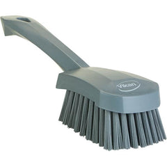 Vikan - 1.3" Bristle Length, Polyester Scrub Brush - 4-1/4" Long x 2-3/4" Wide Head, 10" OAL, Ergonomic Handle, Gray, Polypropylene Block - Exact Tooling