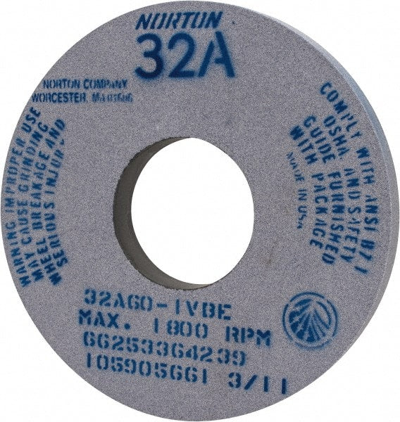 Norton - 14" Diam x 5" Hole x 1-1/2" Thick, I Hardness, 60 Grit Surface Grinding Wheel - Aluminum Oxide, Type 1, Medium Grade, 1,800 Max RPM, Vitrified Bond, No Recess - Exact Tooling