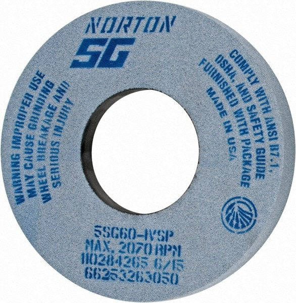 Norton - 12" Diam x 5" Hole x 1-1/2" Thick, I Hardness, 60 Grit Surface Grinding Wheel - Ceramic, Type 5, Medium Grade, 2,070 Max RPM, Vitrified Bond, One-Side Recess - Exact Tooling