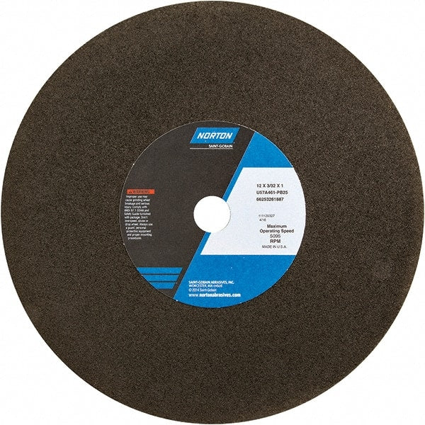 Norton - 12" Aluminum Oxide Cutoff Wheel - 3/32" Thick, 1" Arbor - Exact Tooling