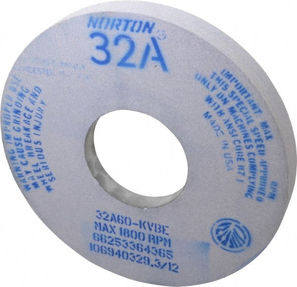 Norton - 14" Diam x 5" Hole x 1-1/2" Thick, K Hardness, 60 Grit Surface Grinding Wheel - Aluminum Oxide, Type 5, Medium Grade, 1,800 Max RPM, Vitrified Bond, One-Side Recess - Exact Tooling