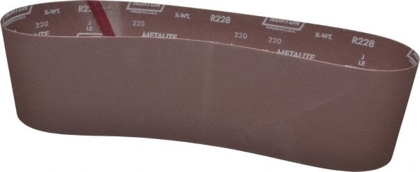 Norton - 6" Wide x 48" OAL, 220 Grit, Aluminum Oxide Abrasive Belt - Aluminum Oxide, Very Fine, Coated, X Weighted Cloth Backing, Series R228 - Exact Tooling
