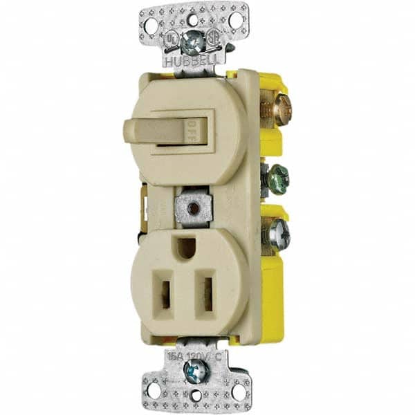 Hubbell Wiring Device-Kellems - Combination Wall Switch & Receptacles Combination Switch/Receptacle Type: Combination Outlet & Switch Color: Ivory - Exact Tooling