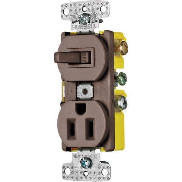 Hubbell Wiring Device-Kellems - Combination Wall Switch & Receptacles Combination Switch/Receptacle Type: Combination Outlet & Switch Color: Brown - Exact Tooling