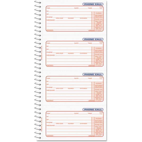 UNIVERSAL - Note Pads, Writing Pads & Notebooks Writing Pads & Notebook Type: Telephone Message Book Size: 5 x 3-3/8 - Exact Tooling
