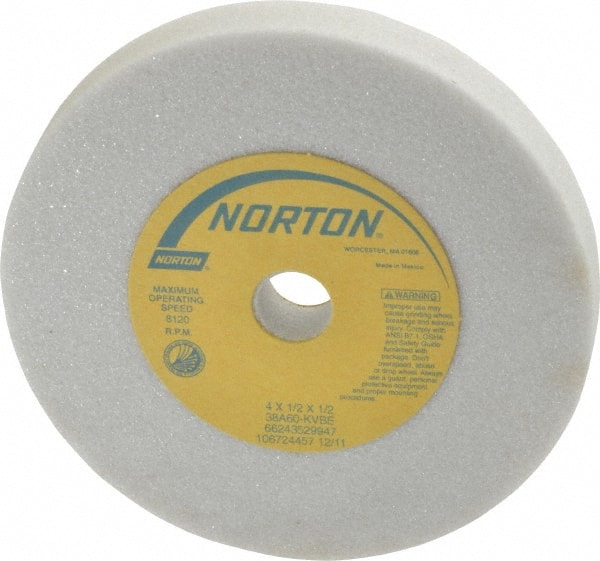 Norton - 60 Grit Aluminum Oxide Type 1 Internal Grinding Wheel - 4" Diam x 1/2" Hole x 1/2" Thick, 8,120 Max RPM, Type 1 Medium Grade, K Hardness, Vitrified Bond, One-Side Recess - Exact Tooling